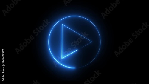  Neon Play Button Icon - Glowing Media Start and Digital Technology Concept