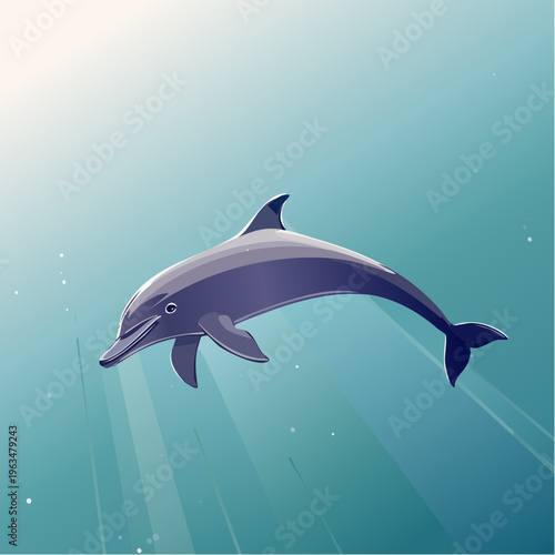 Dauphin nageant sous l’eau avec rayons de lumière