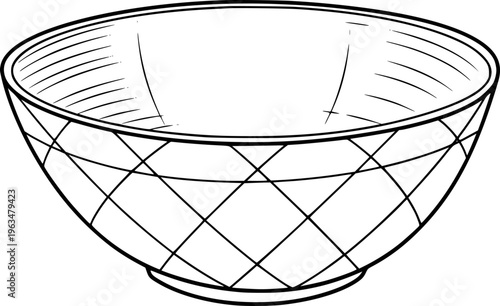 Hand Drawn of a Woven Bowl with Diamond Pattern White Background basket container