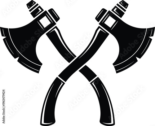 Crossed Black Axes Silhouette Illustration, Vintage Double Axe Logo Design, Warrior Weapon Symbol for T-Shirt, Tattoo, Logo and Sticker Vector Art