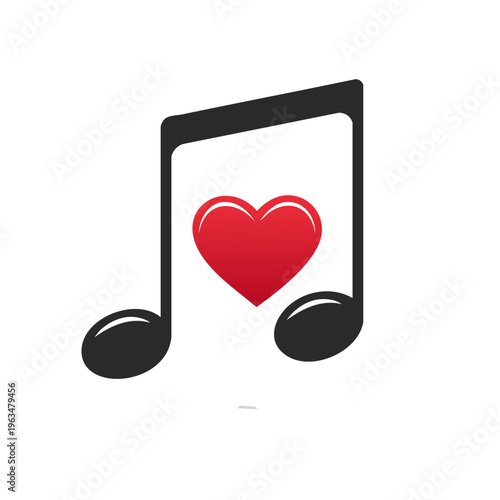 Music Note with Red Heart Symbol Illustration