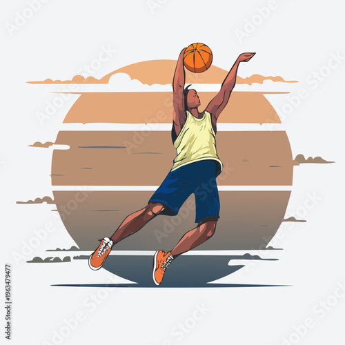Joueur de basket réalisant un dunk – illustration sportive