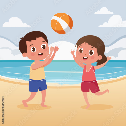 Enfants jouant au ballon sur une plage ensoleillée