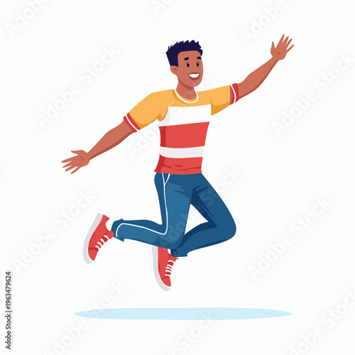 Personnage joyeux sautant, en illustration dynamique et colorée