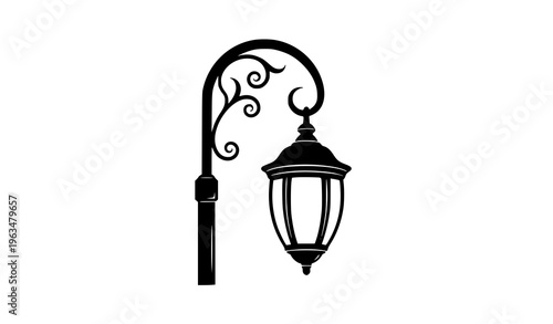 Vintage garden lamp silhouette vector with ornate classic street light design