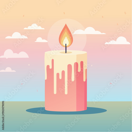 Bougie allumée en illustration minimaliste et chaleureuse