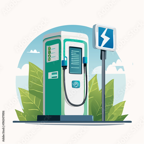 Borne de recharge pour véhicule électrique en environnement écologique