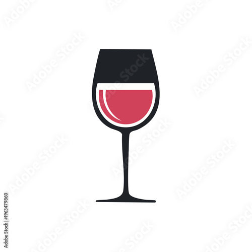 Minimalist flat design icon of a wine glass filled with red wine inside a teal circle