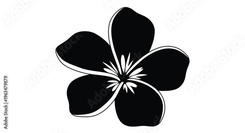 Simple black and white illustration of a five petaled plumeria flower