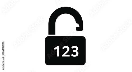 Black outline of an open padlock with a numeric code displayed