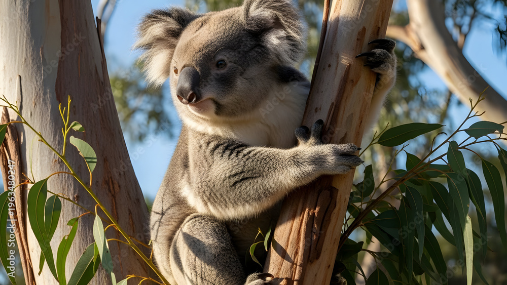 Fototapeta premium Koala climbing tree branch