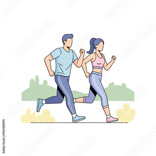 Man and woman jogging together outdoors.