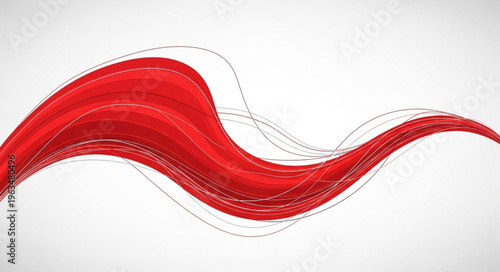 A smooth red wave design featuring flowing curves and abstract motion lines creates a professional technology wallpaper with a vector art style