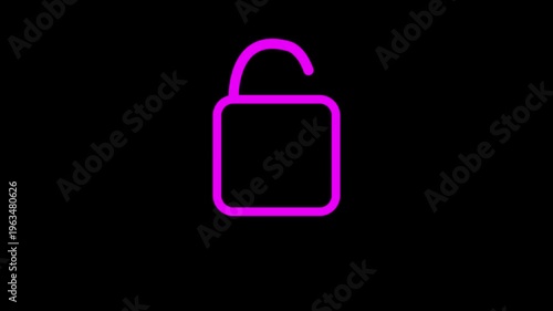 Neon Padlock Icon on Black Background – Cybersecurity Breach and Data Privacy Concept