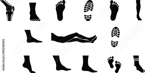 Collection of Human Foot Leg and Anatomy Silhouettes Vector Clipart Isolated on White Background for Medical Fitness Podiatry