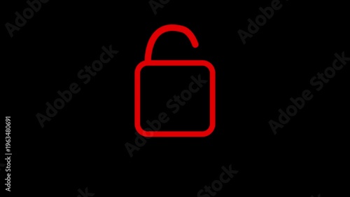 Neon Padlock Icon on Black Background – Cybersecurity Breach and Data Privacy Concept