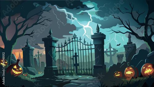 Spooky Halloween Backgrounds with Haunted House Graveyard and Jack O Lanterns