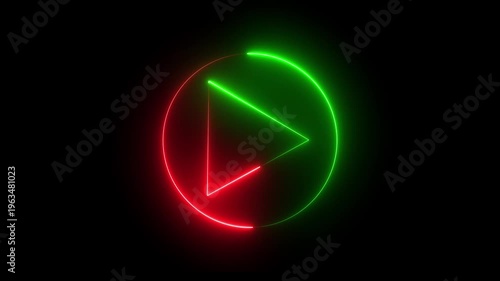  Neon Play Button Icon - Glowing Media Start and Digital Technology Concept