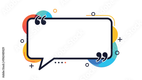 Communication and creative thinking concept featuring an empty speech bubble with quotation marks over abstract colorful circles.