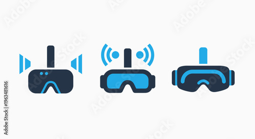 Icons of virtual reality vr headsets, showing connectivity and interaction, representing immersive technology and digital experiences, online world