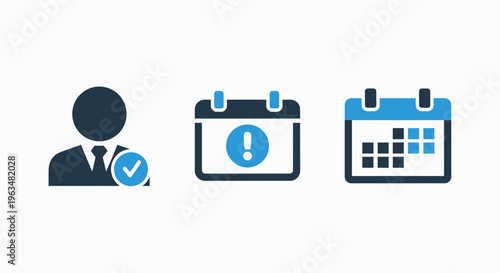 Business user and calendar icons: scheduling, planning, and task management symbols for productivity and organization concepts