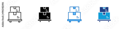 Pallet Boxes Multiple Style Icon Design Vector - Stacked boxes on pallet representing warehouse storage, inventory stacking, and logistics organization