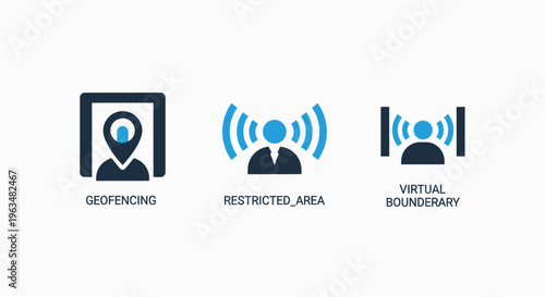 Security and network icons: secure location, wi-fi signal, and virtual boundaries for cybersecurity and connectivity concepts