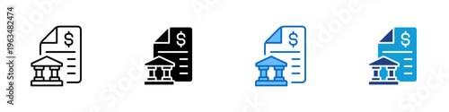Bank Document Multiple Style Icon Design Vector - Financial document with bank building representing banking services, financial documentation, and institutional transactions