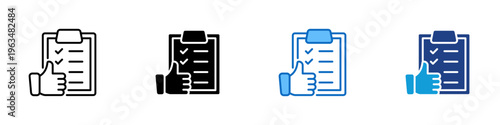 Approved Checklist Multiple Style Icon Design Vector - Checklist with thumbs up representing task approval, quality verification, and workflow completion