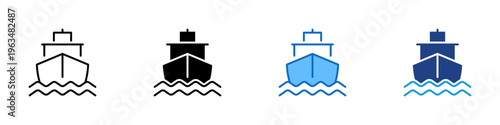 Cargo Ship Multiple Style Icon Design Vector - Cargo ship on water representing maritime logistics, international shipping, and freight transportation