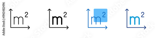 Area Measurement Multiple Style Icon Design Vector - Square meter symbol with axis representing area calculation, property sizing, and spatial measurement