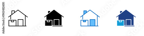 Home Delivery Multiple Style Icon Design Vector - House with package box representing residential delivery, doorstep shipping, and ecommerce fulfillment