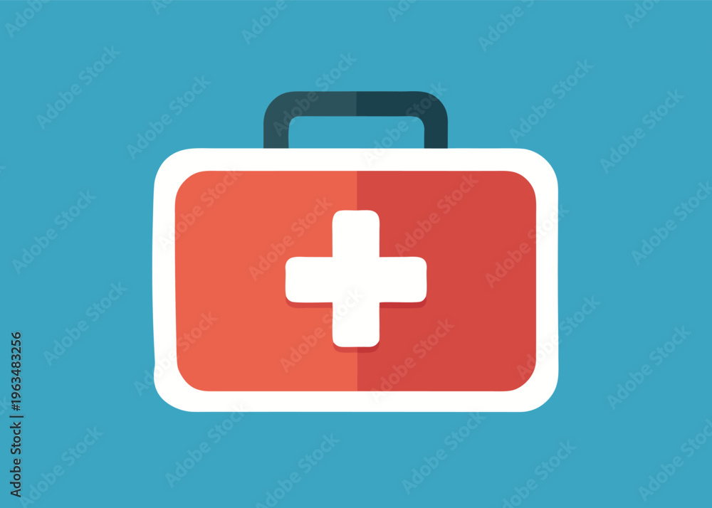 Fototapeta premium First aid kit box icon with white cross symbol