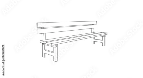 Line Drawing of a Wooden Park Bench wooden bench outdoor furniture