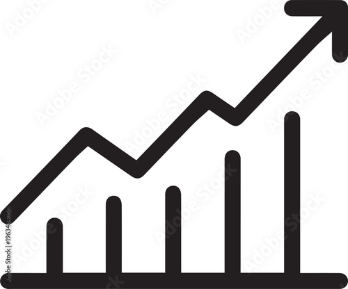 A black and white image, showcasing a line graph with a rising arrow, visually represents growth.