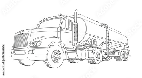 Outline Drawing of a Fuel Tanker Truck fuel tanker truck, outline, drawing, sketch