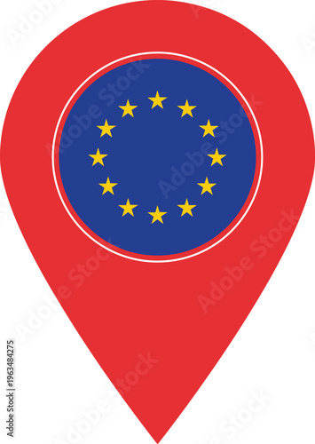 Free Download Red Map Marker with European Union Round Flag Location Pin - GFXLoad