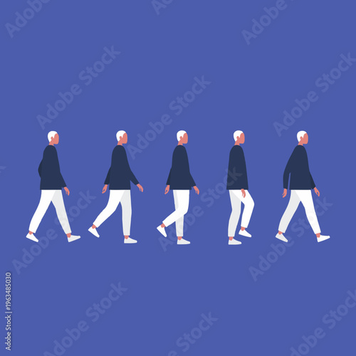 Minimalist Flat Style Illustration of Person Walking Animation Sequence