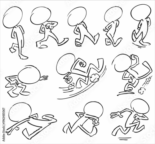 Rough Sketch Running Action Figure Poses Movement Illustration