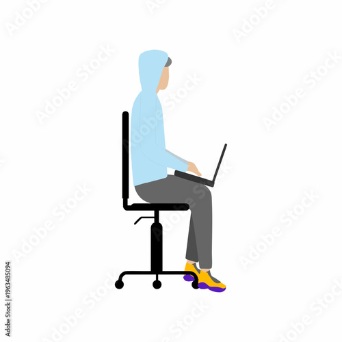 Flat Style Simple Illustration of a Person Sitting on Chair with Laptop