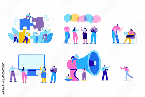 Flat Illustration People Collaboration and Communication with Modern Business Style