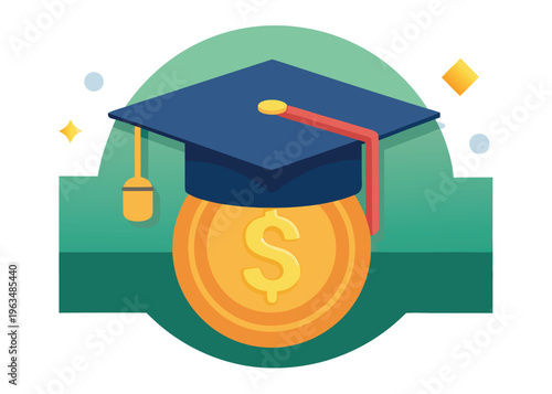 Graduation cap with dollar coin symbol for education and finance