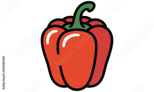 Colorful illustration of a ripe red bell pepper with green stem