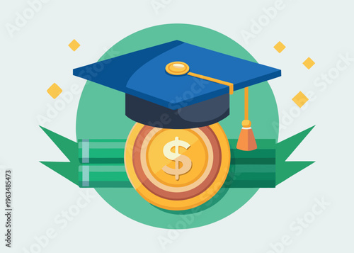 Graduation cap with dollar coin symbol for education and finance