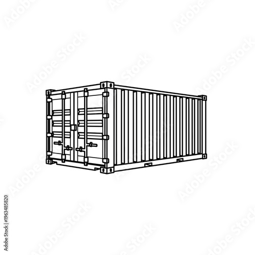 Metal shipping container outline icon for freight logistics and cargo transport