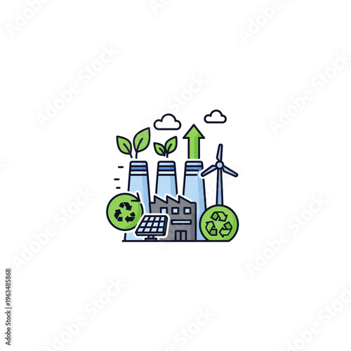 Green energy factory and sustainable power generation icon