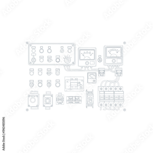 Electrical engineering circuit board schematic icons set for industrial design