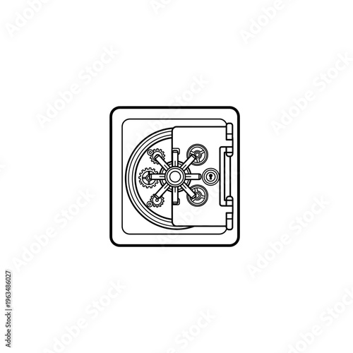 Secure steel bank safe box line art illustration