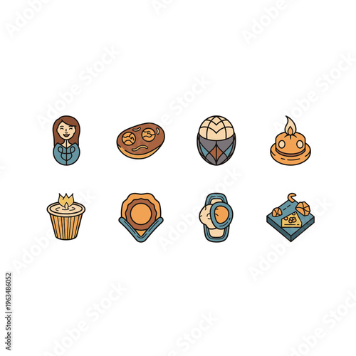 Cute isometric character and object icons for gaming or web design