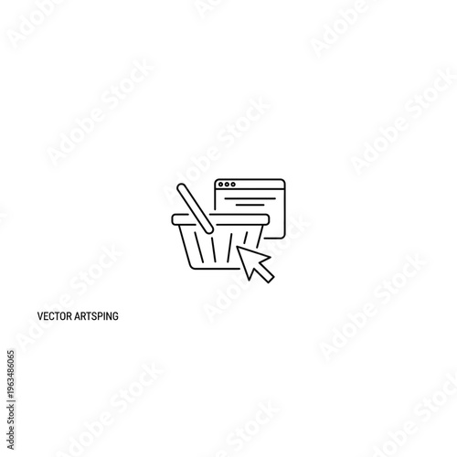 Online shopping basket with computer browser icon for e-commerce services